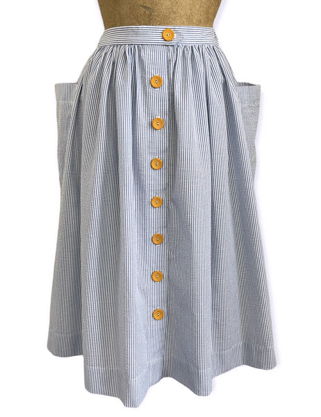 Scout for Loco Lindo Denim Blue Seersucker 1940s Petunia Skirt
