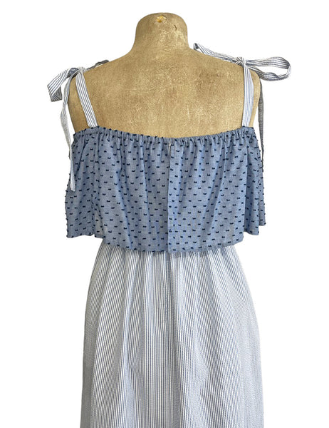 FINAL SALE - Scout Retro Seersucker & Swiss Dot Stroll Ruffled Prairie Dress