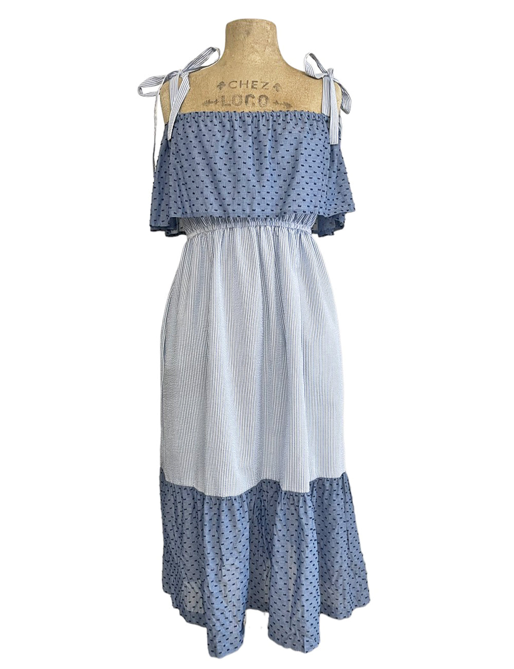 FINAL SALE - Scout Retro Seersucker & Swiss Dot Stroll Ruffled Prairie Dress