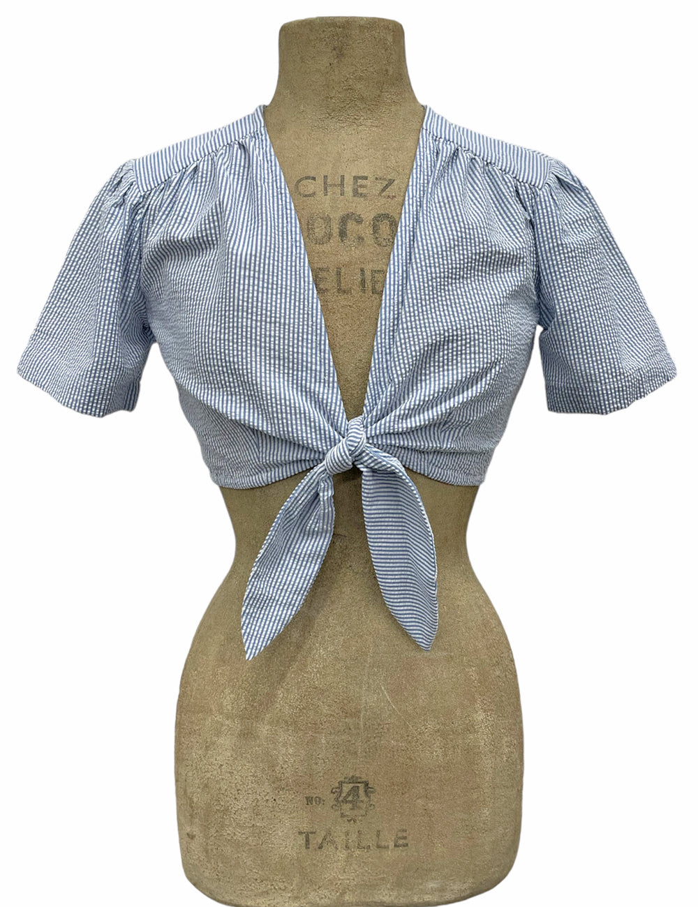 Scout for Loco Lindo Denim Blue Seersucker 40s Style Daisy Tie Top