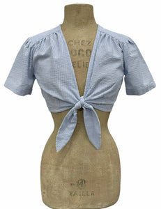 Scout for Loco Lindo Denim Blue Seersucker 40s Style Daisy Tie Top