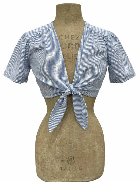 Scout for Loco Lindo Denim Blue Seersucker 40s Style Daisy Tie Top