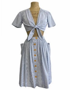 Scout for Loco Lindo Denim Blue Seersucker 40s Style Daisy Tie Top