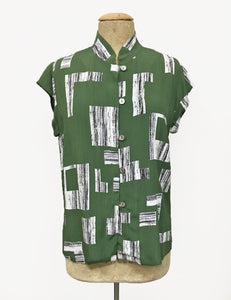 Doris Mayday for Loco Lindo - Green City Blocks Mandarin Collar Tea Timer Top