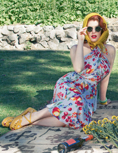 Doris Mayday for Loco Lindo - Blue Fruit Cocktail Mayday Halter Swing Dress