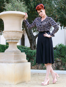 Doris Mayday for Loco Lindo - Metro Print Button Up 1940s Hepburn Blouse