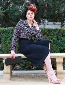Doris Mayday for Loco Lindo - Metro Print Button Up 1940s Hepburn Blouse