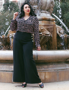 Doris Mayday for Loco Lindo - Metro Print Button Up 1940s Hepburn Blouse