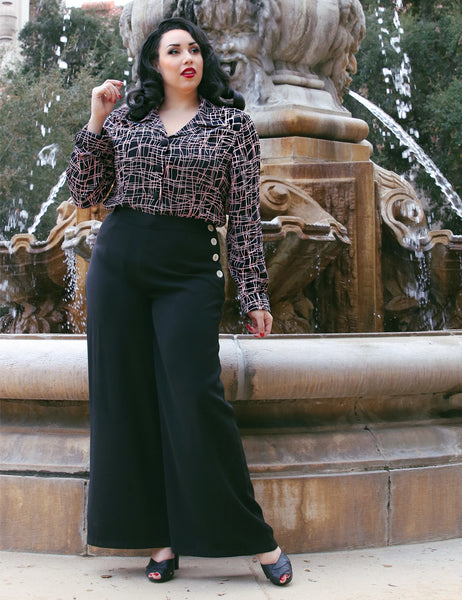 Doris Mayday for Loco Lindo - Metro Print Button Up 1940s Hepburn Blouse