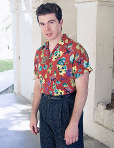 Doris Mayday for Loco Lindo - Rust Red Star of the Sea Men's Sonny Button Up Shirt