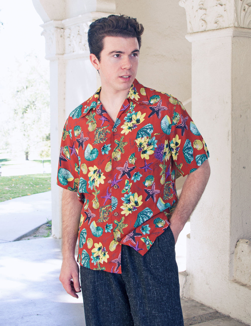 Doris Mayday for Loco Lindo - Rust Red Star of the Sea Men's Sonny Button Up Shirt
