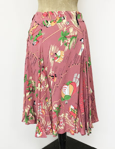 Dusty Pink Exclusive California Map Print Venice Beach Balboa Circle Swing Skirt