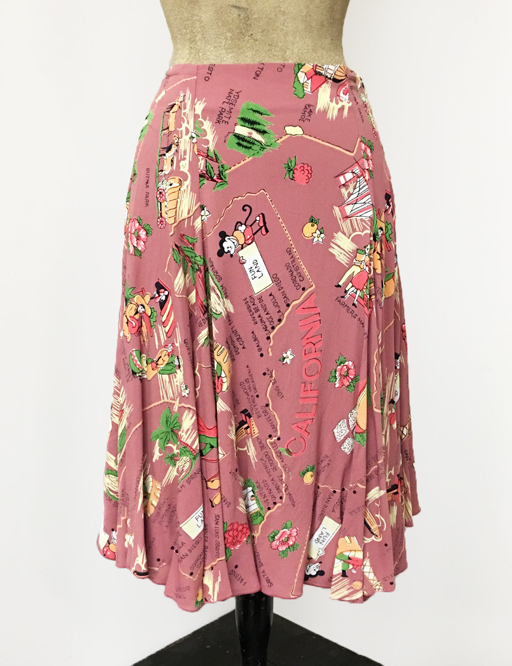 Dusty Pink Exclusive California Map Print Venice Beach Balboa Circle Swing Skirt