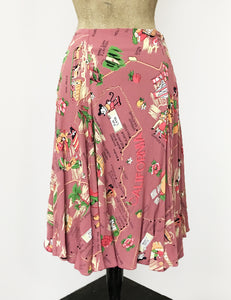 Dusty Pink Exclusive California Map Print Venice Beach Balboa Circle Swing Skirt