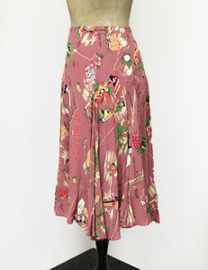 Dusty Pink Exclusive California Map Print Venice Beach Balboa Circle Swing Skirt