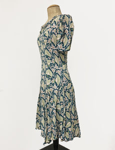 Teal Egyptian Fan Print 1930s Venice Beach Balboa Swing Dress