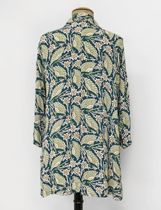 Teal Egyptian Fan Print Button Up Frankie Flyaway Top
