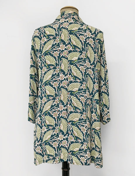 Teal Egyptian Fan Print Button Up Frankie Flyaway Top