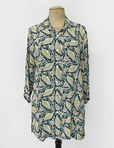 Teal Egyptian Fan Print Button Up Frankie Flyaway Top