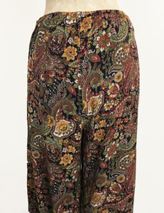 Fall Paisley Print Soft Rayon 1940s Style High Waisted Palazzo Pants