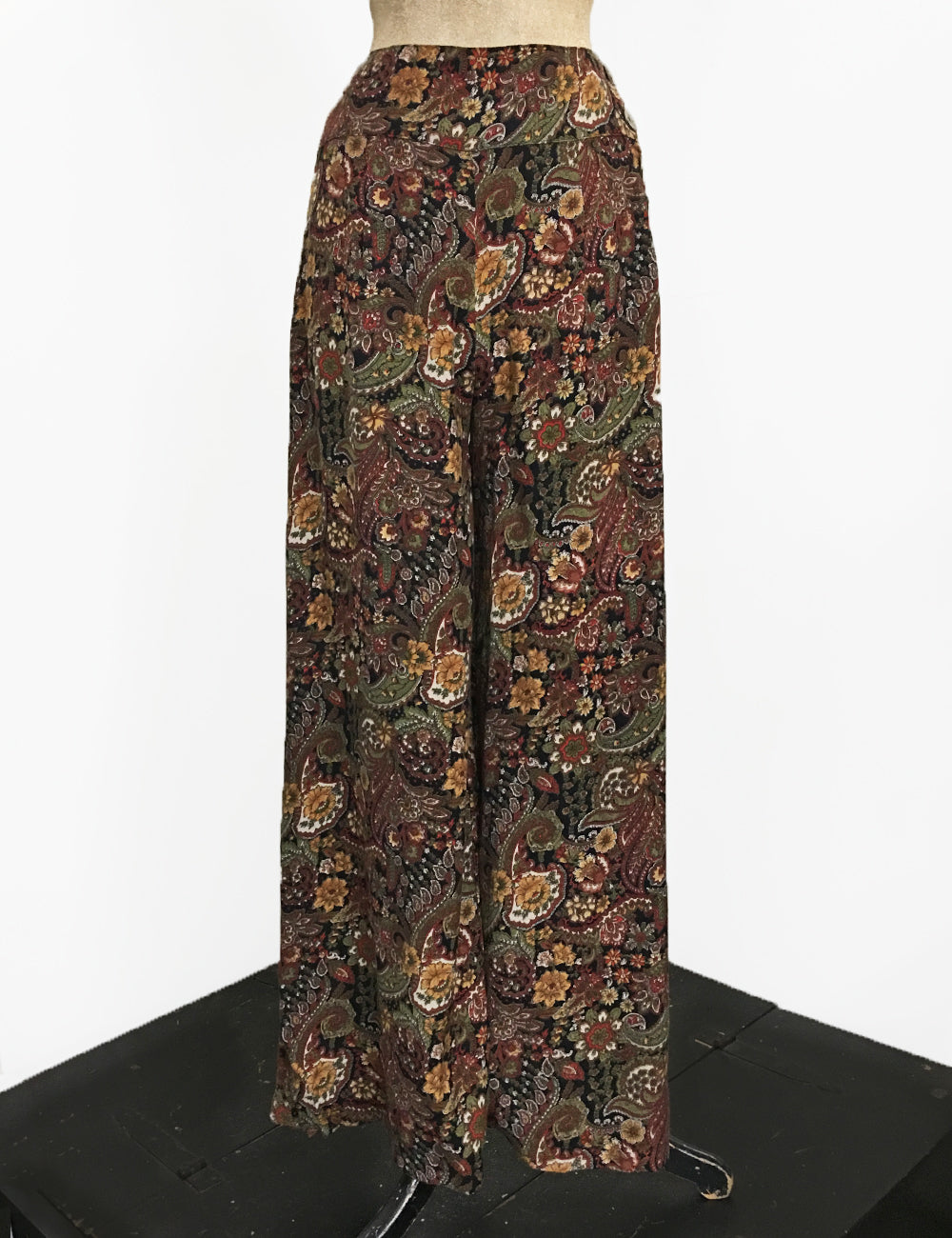 Fall Paisley Print Soft Rayon 1940s Style High Waisted Palazzo Pants