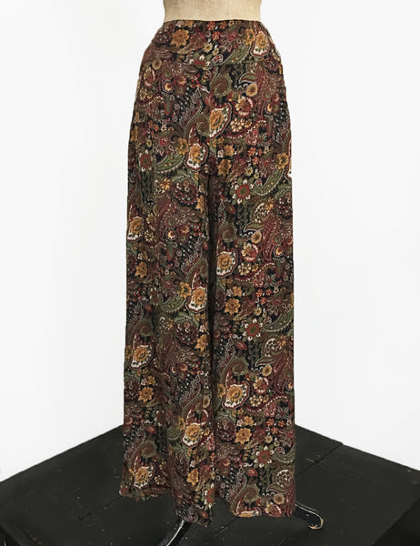 Fall Paisley Print Soft Rayon 1940s Style High Waisted Palazzo Pants