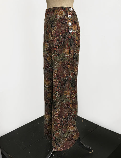Fall Paisley Print Soft Rayon 1940s Style High Waisted Palazzo Pants