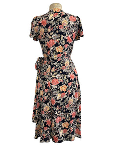 Fall Floral 1940s Style Biasa Sweetheart Wrap Dress