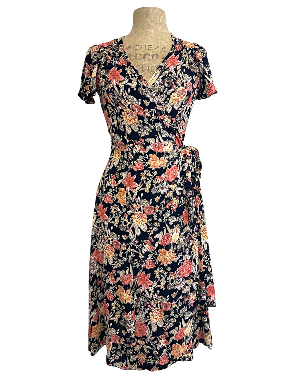 Fall Floral 1940s Style Biasa Sweetheart Wrap Dress