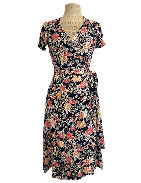 Fall Floral 1940s Style Biasa Sweetheart Wrap Dress