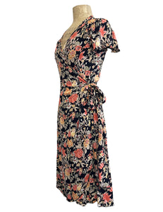 Fall Floral 1940s Style Biasa Sweetheart Wrap Dress