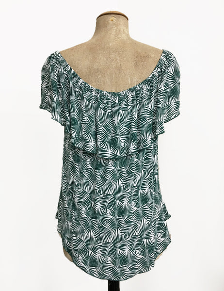 Green Fern Print Ruffle Top Dolores Peasant Blouse - FINAL SALE