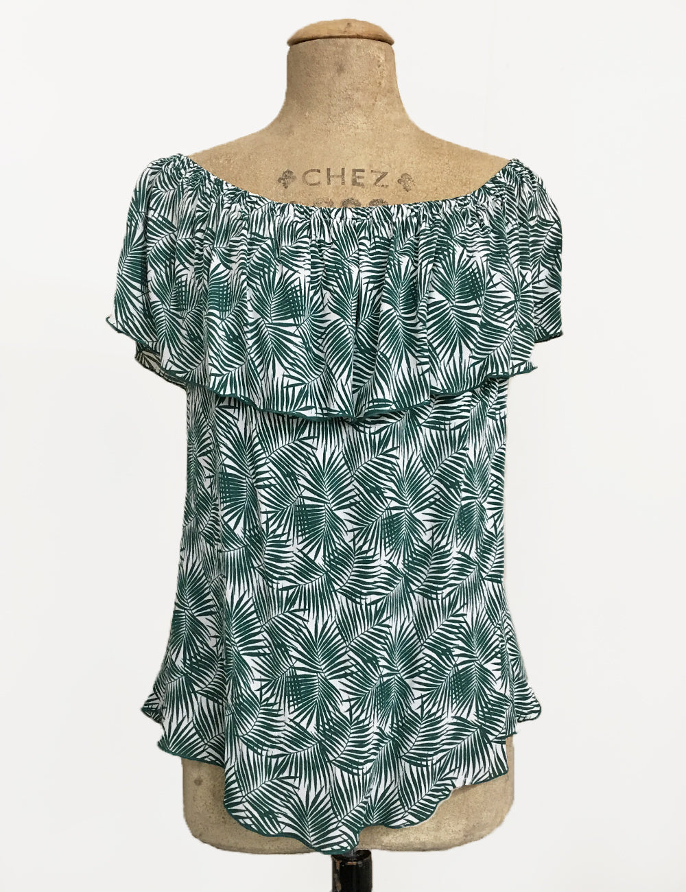 Green Fern Print Ruffle Top Dolores Peasant Blouse - FINAL SALE
