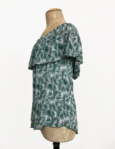 Green Fern Print Ruffle Top Dolores Peasant Blouse - FINAL SALE