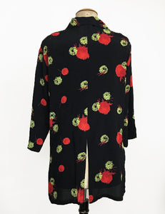 Holiday Pom Pom Print Flyaway Button Up Tunic Top