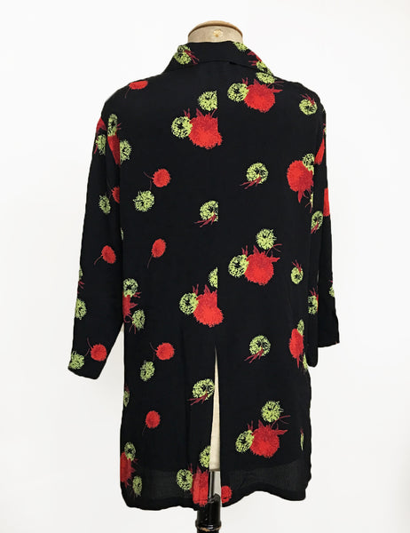 Holiday Pom Pom Print Flyaway Button Up Tunic Top