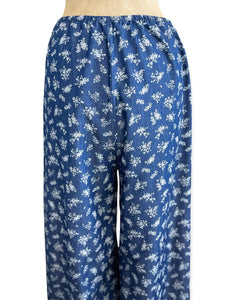 FINAL SALE - Denim Blue & Floral Printed Chambray High Waist Palazzo Pants