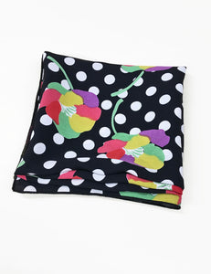Black & White Floral Polka Dot Square Hair & Neck Scarf