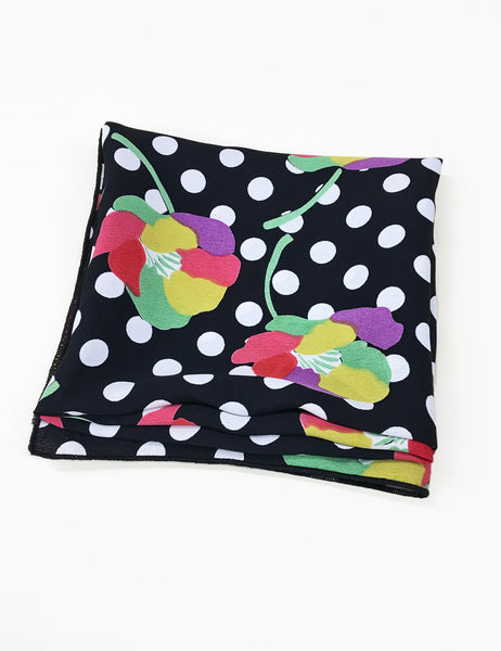 Black & White Floral Polka Dot Square Hair & Neck Scarf