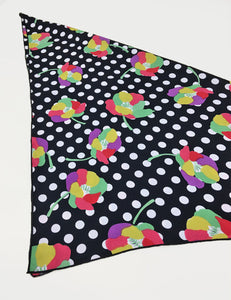 Black & White Floral Polka Dot Square Hair & Neck Scarf