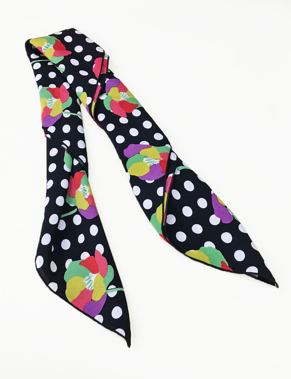 Black & White Floral Polka Dot Square Hair & Neck Scarf