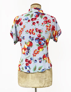 Doris Mayday for Loco Lindo - Blue Fruit Cocktail Amanda Tie Blouse