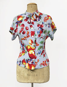 Doris Mayday for Loco Lindo - Blue Fruit Cocktail Amanda Tie Blouse