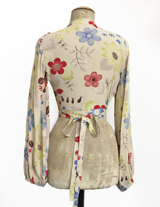 Taupe Funky Floral Print Babaloo Tie Crop Top - FINAL SALE