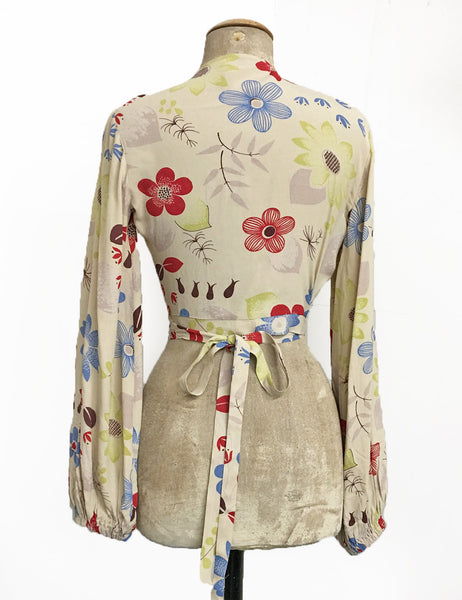 Taupe Funky Floral Print Babaloo Tie Crop Top - FINAL SALE