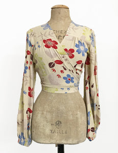 Taupe Funky Floral Print Babaloo Tie Crop Top - FINAL SALE