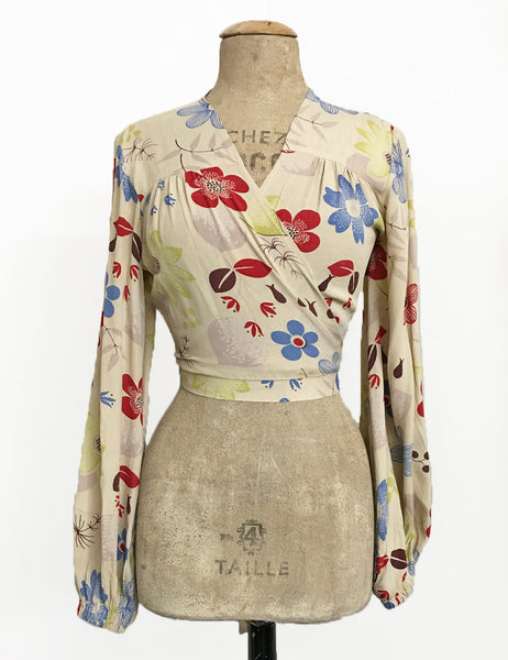 Taupe Funky Floral Print Babaloo Tie Crop Top - FINAL SALE