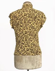 Gold & Brown Scroll Print Mandarin Collar Button Up Tea Timer Top