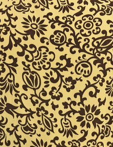 Gold & Brown Scroll Print Mandarin Collar Button Up Tea Timer Top