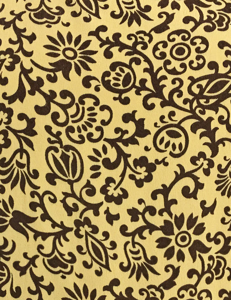 Gold & Brown Scroll Print Mandarin Collar Button Up Tea Timer Top